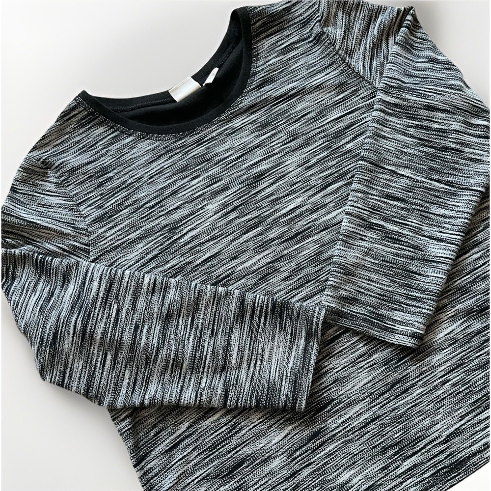 Weekend's by Chico's Sweater Women Size 3 L 16 Knit Top Long Sleeve Black White